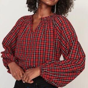 NWT Old Navy tartan plaid peasant top Large Tall